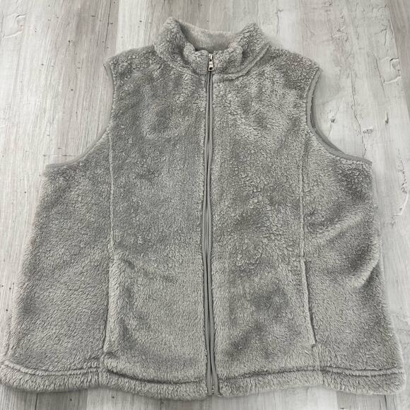 Croft & Barrow Gray Zip Up Sleeveless Soft Fleece Vest Pockets Large - Picture 1 of 8